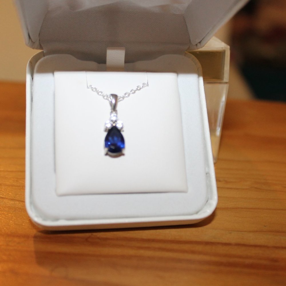 blue Sapphire and Sterling Silver Fine Jewelry teardrop necklace nwb $179 - Picture 5 of 11